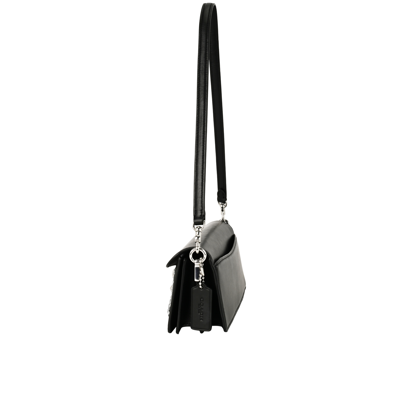 Crystal Studded Shoulder Bag, &pound;295, Handbags, Black, Leather, Bottom view